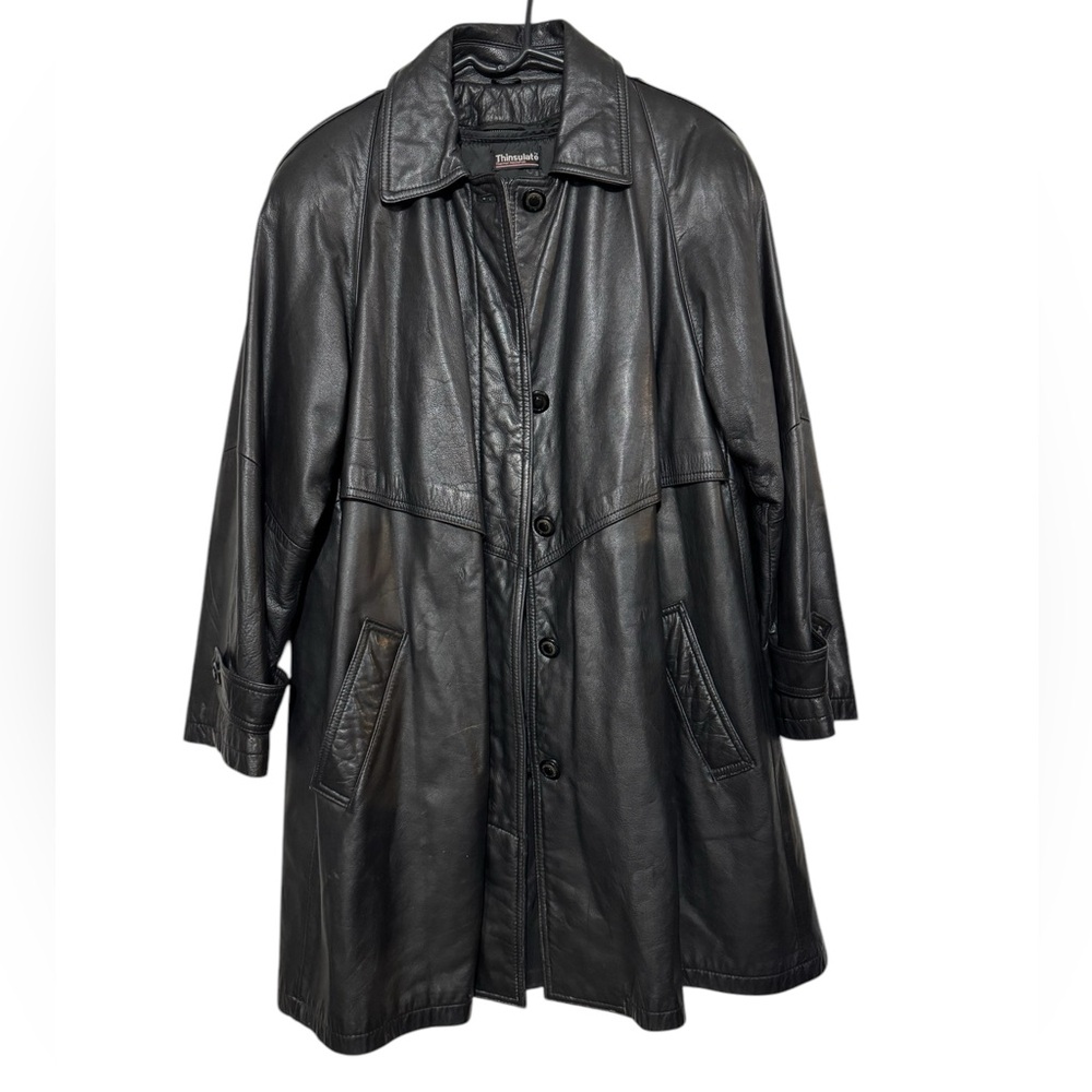 Wilson’s Black Genuine Leather Long Trench‎ Coat Jacket Women’s Size Small